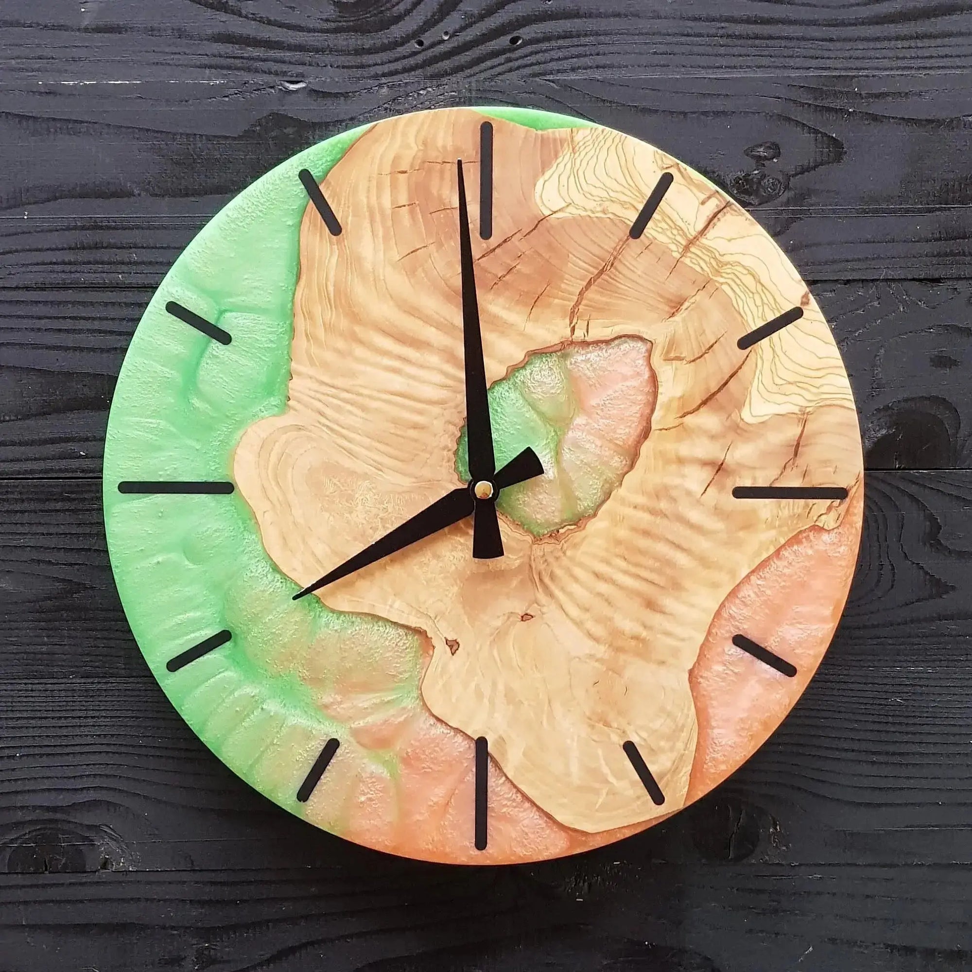 Custom Made Resin & Olive Wood Wall Clock On Wooden