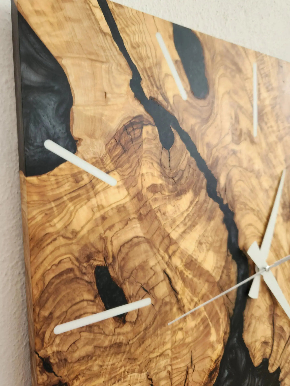 Custom Made Square Resin &amp; Olive Wood Wall Clock