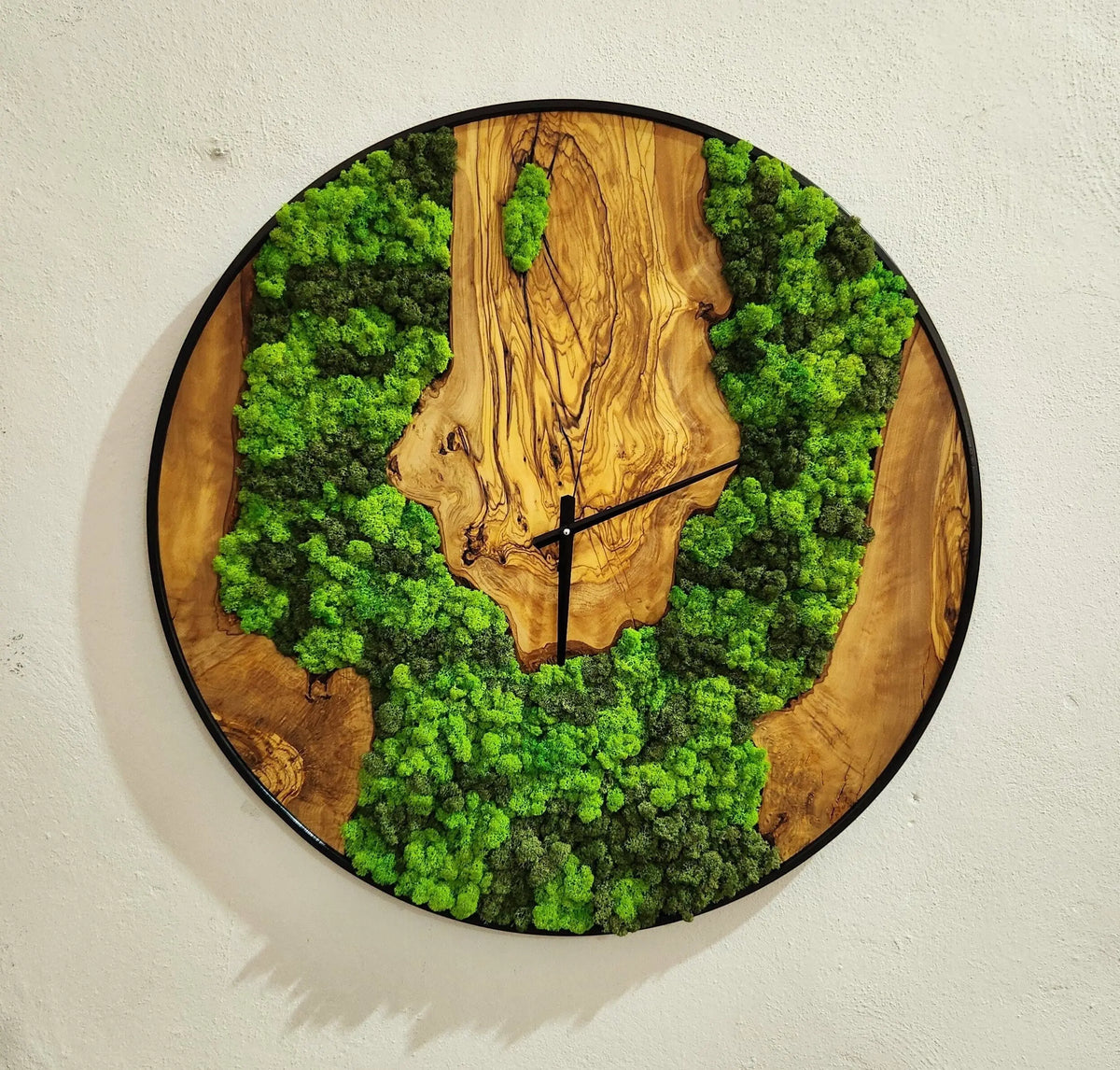 Custom Moss Olive Wood Wall Clock