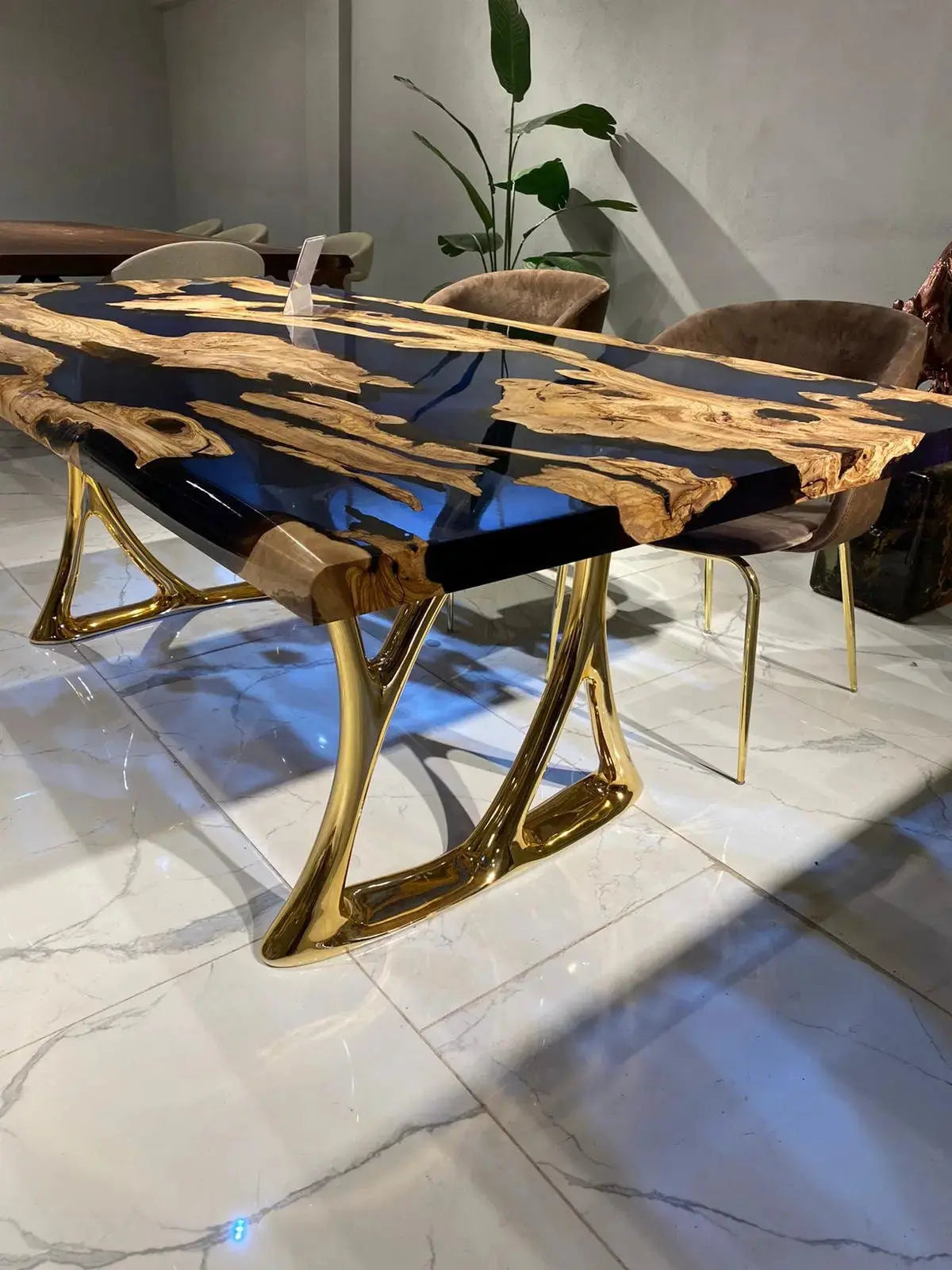 Custom Order Olive Wood Table Top | Blue Resin Wood Table | Live Edge Table Top