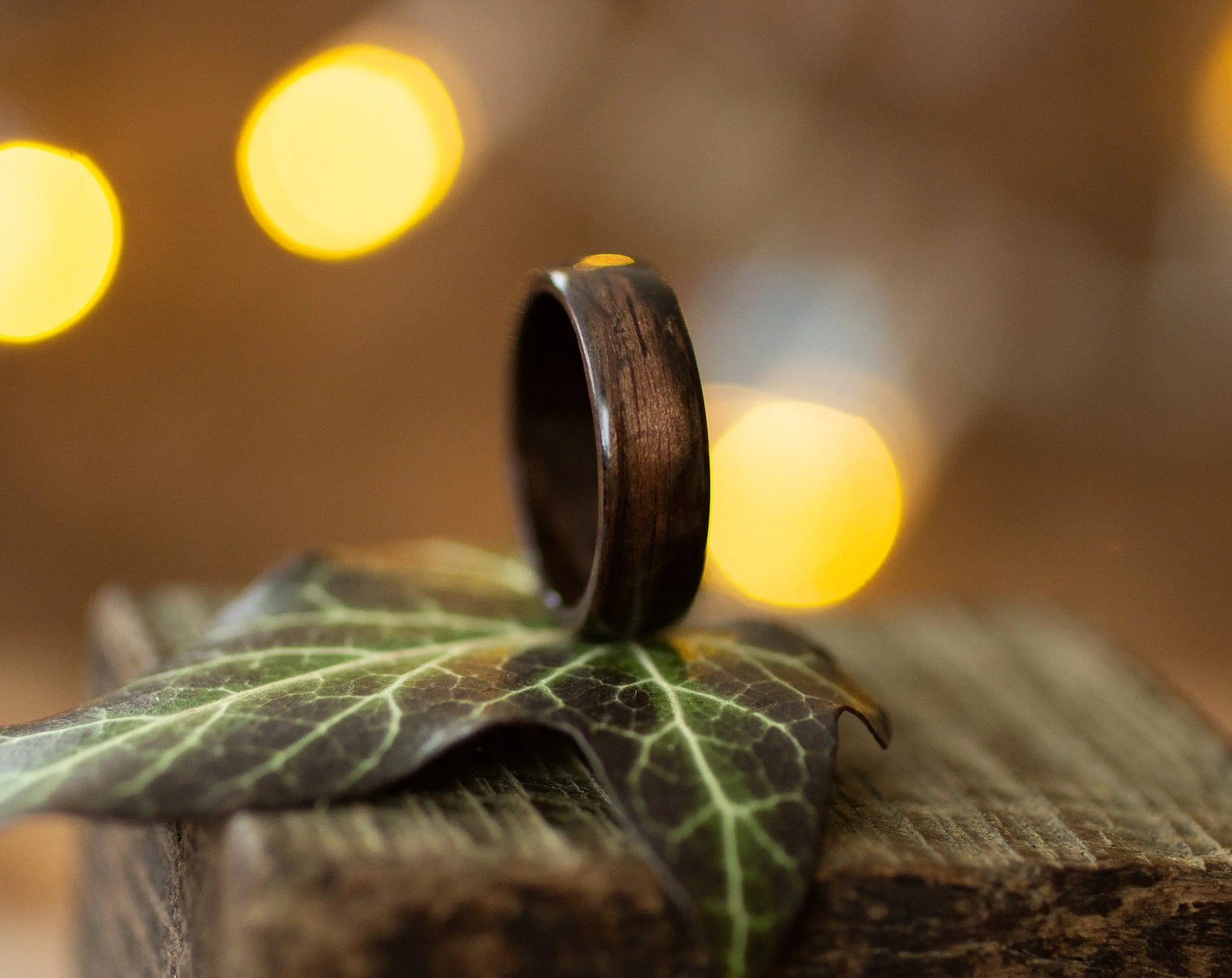 Ebony Wood Ring, On Wooden