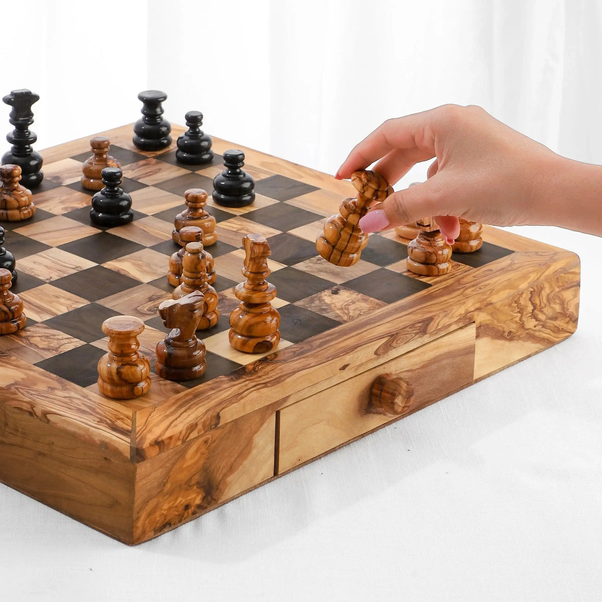 Elegant Olive Wood Chess Set