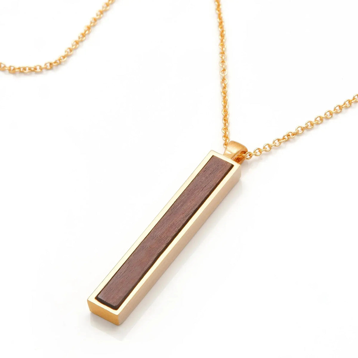Engravable Wood and Gold Bar Necklace