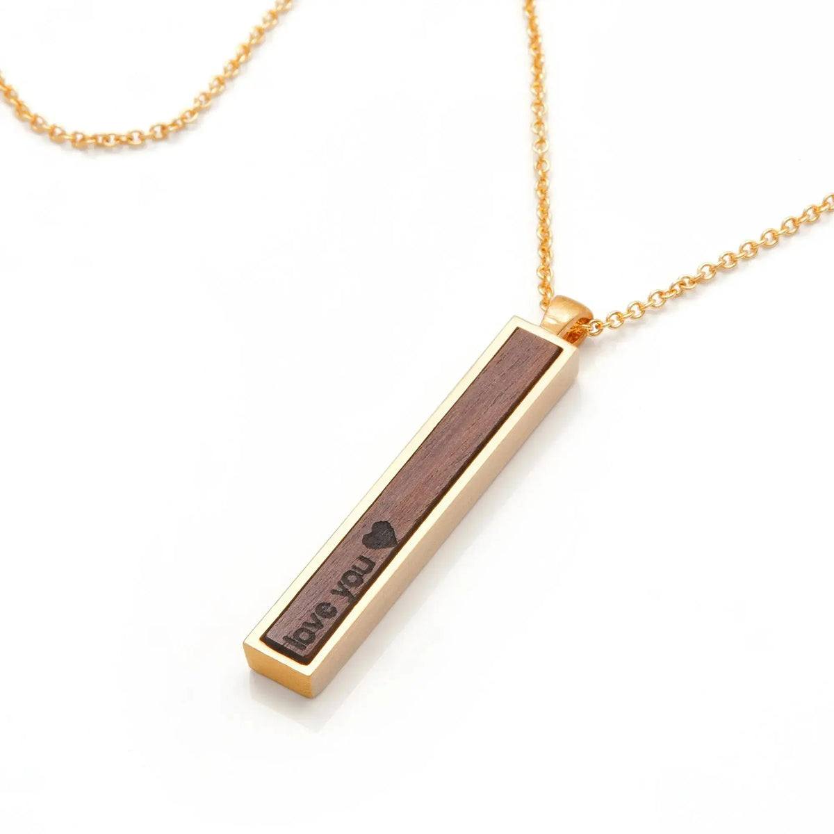 Engravable Wood and Gold Bar Necklace