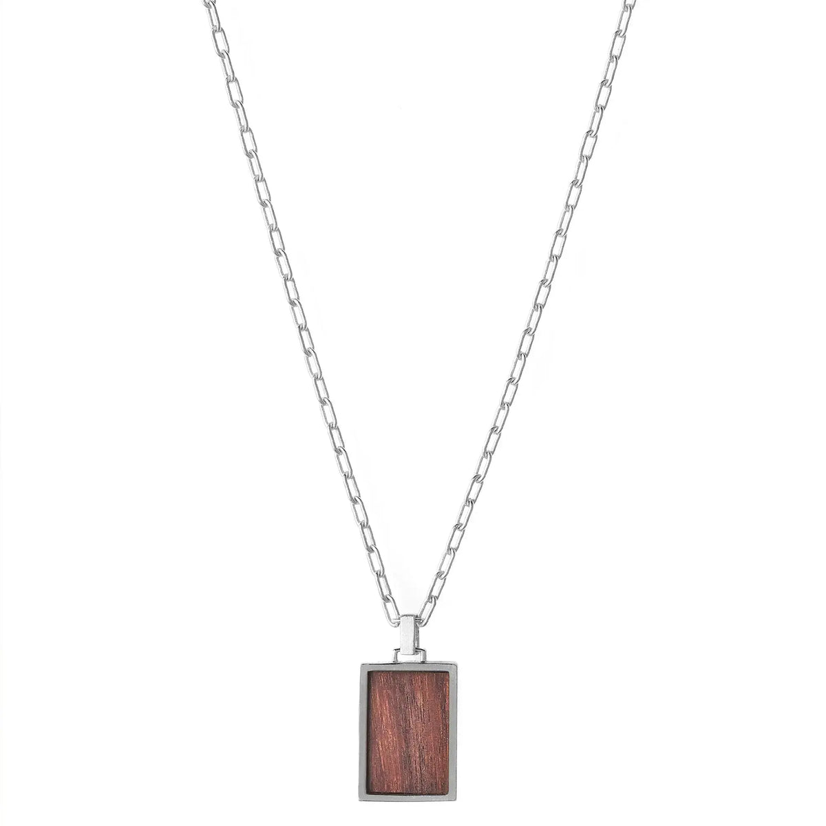 Engravable Wood and Silver Frame Necklace