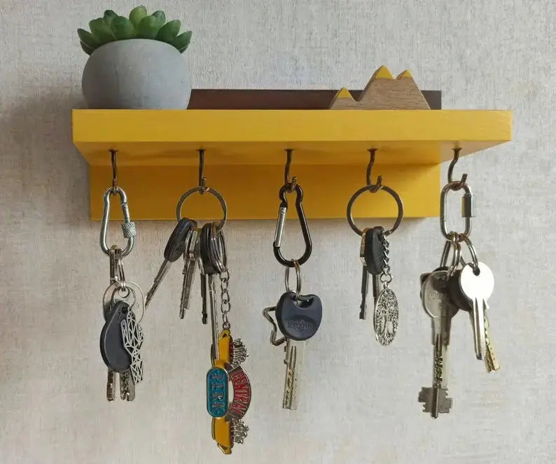 Entryway shelf with hooks for keys