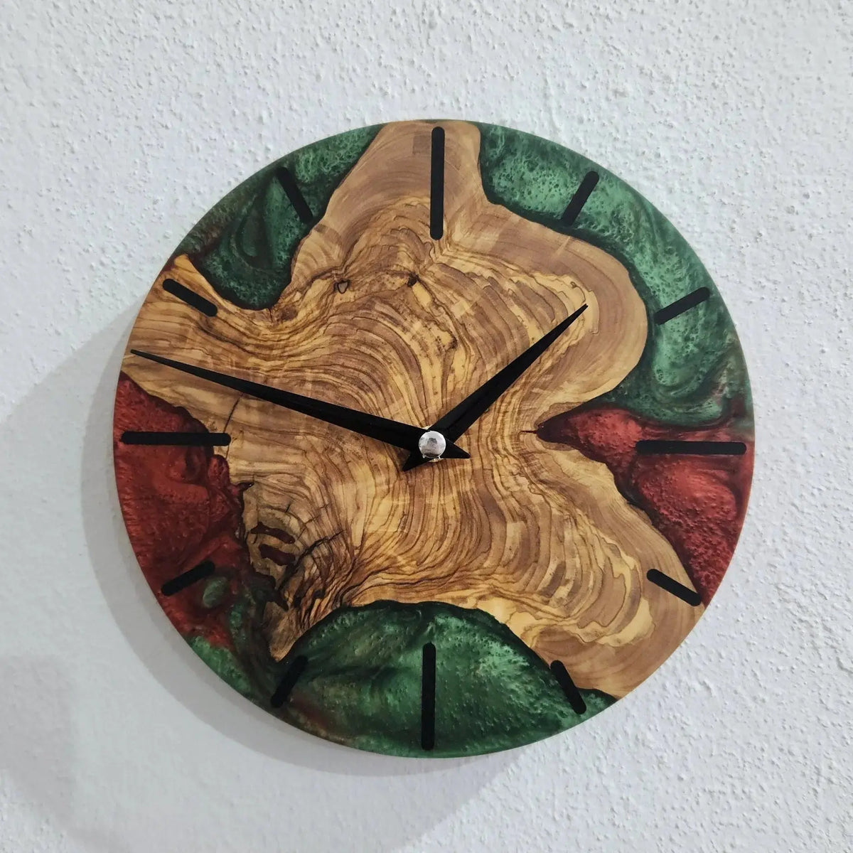 Epoxy Wall Clock, Epoxy and Olive Wood Wall Clock