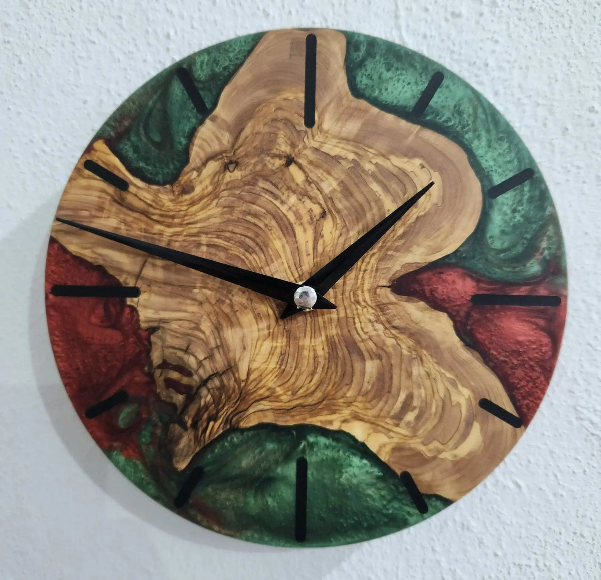 Epoxy Wall Clock, Epoxy and Olive Wood Wall Clock