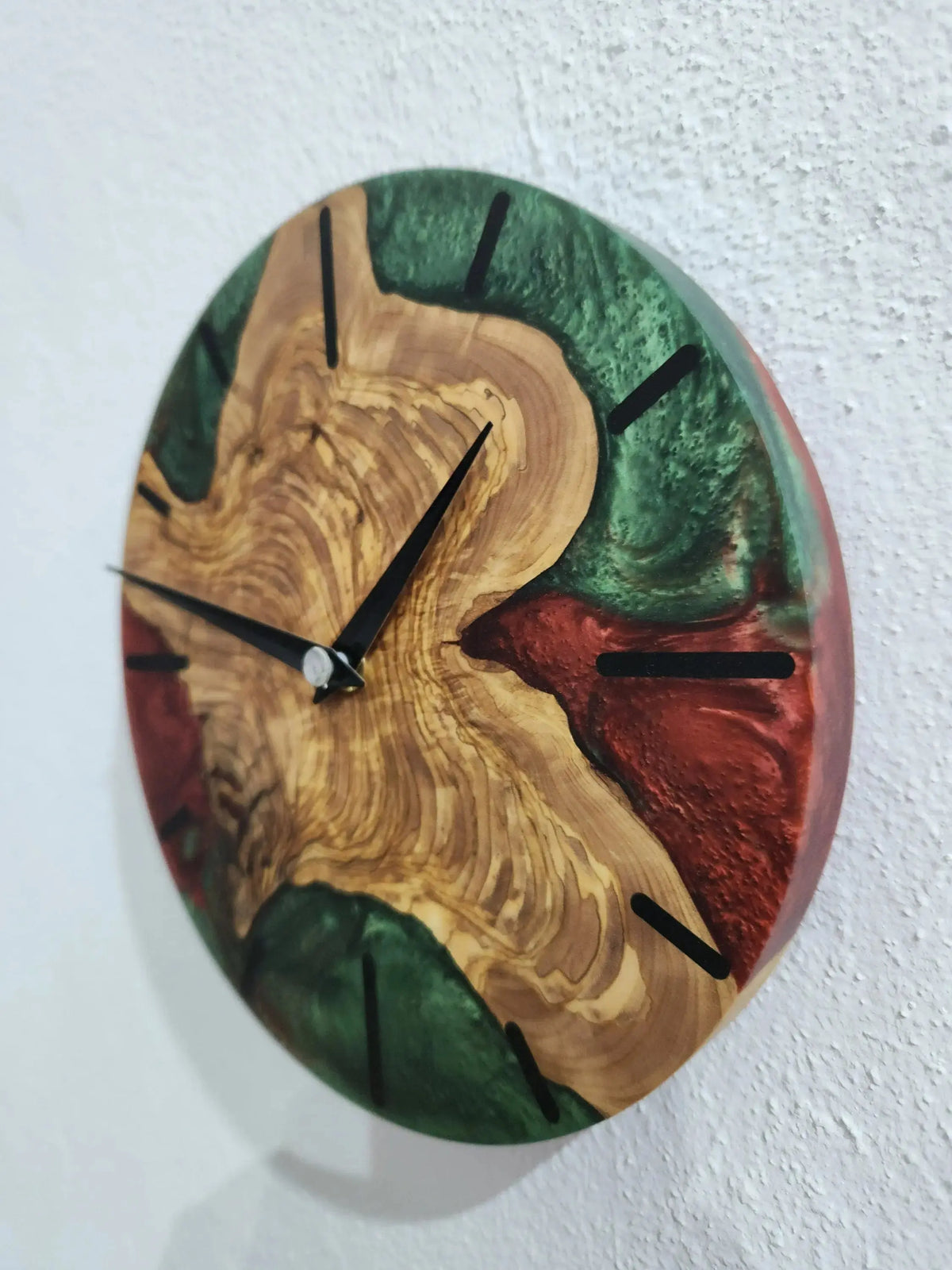 Epoxy Wall Clock, Epoxy and Olive Wood Wall Clock