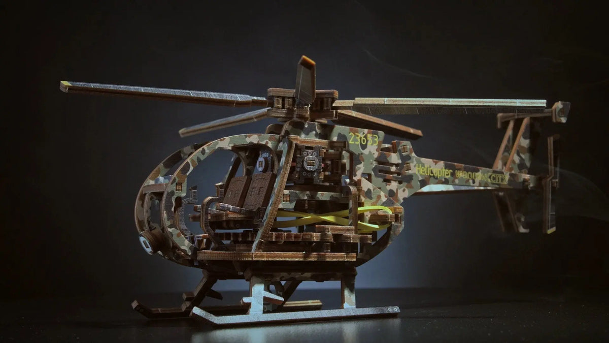 Helicopter - Painted Wooden Mechanical Model to Build Limited Edition by Wooden