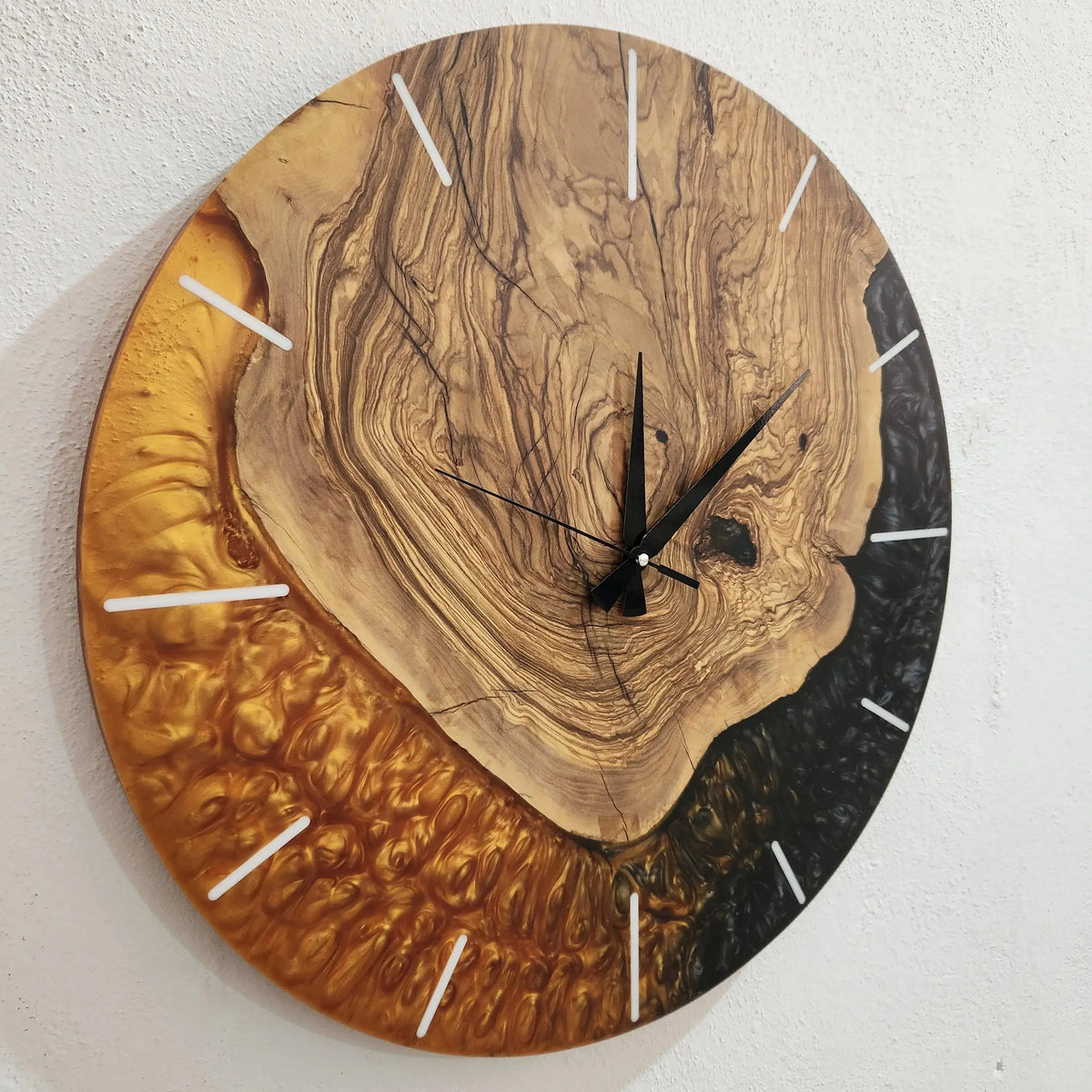 Large Wall Clock, Custom Made Resin &amp; Olive Wood Wall Clock