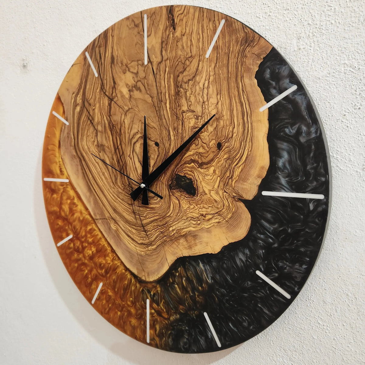 Large Wall Clock, Custom Made Resin &amp; Olive Wood Wall Clock