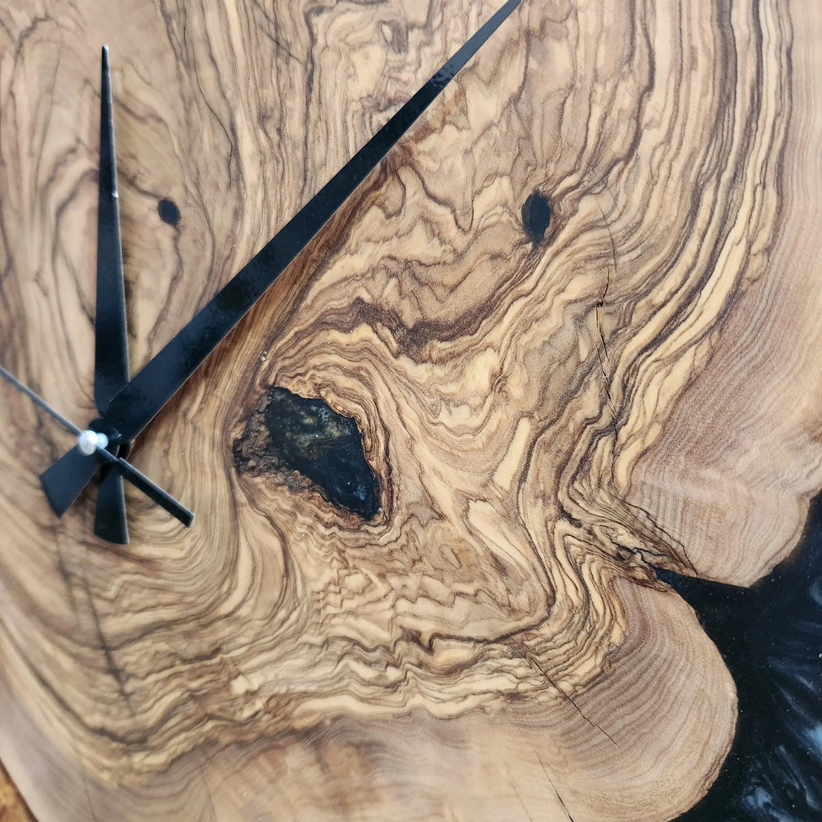 Large Wall Clock, Custom Made Resin &amp; Olive Wood Wall Clock