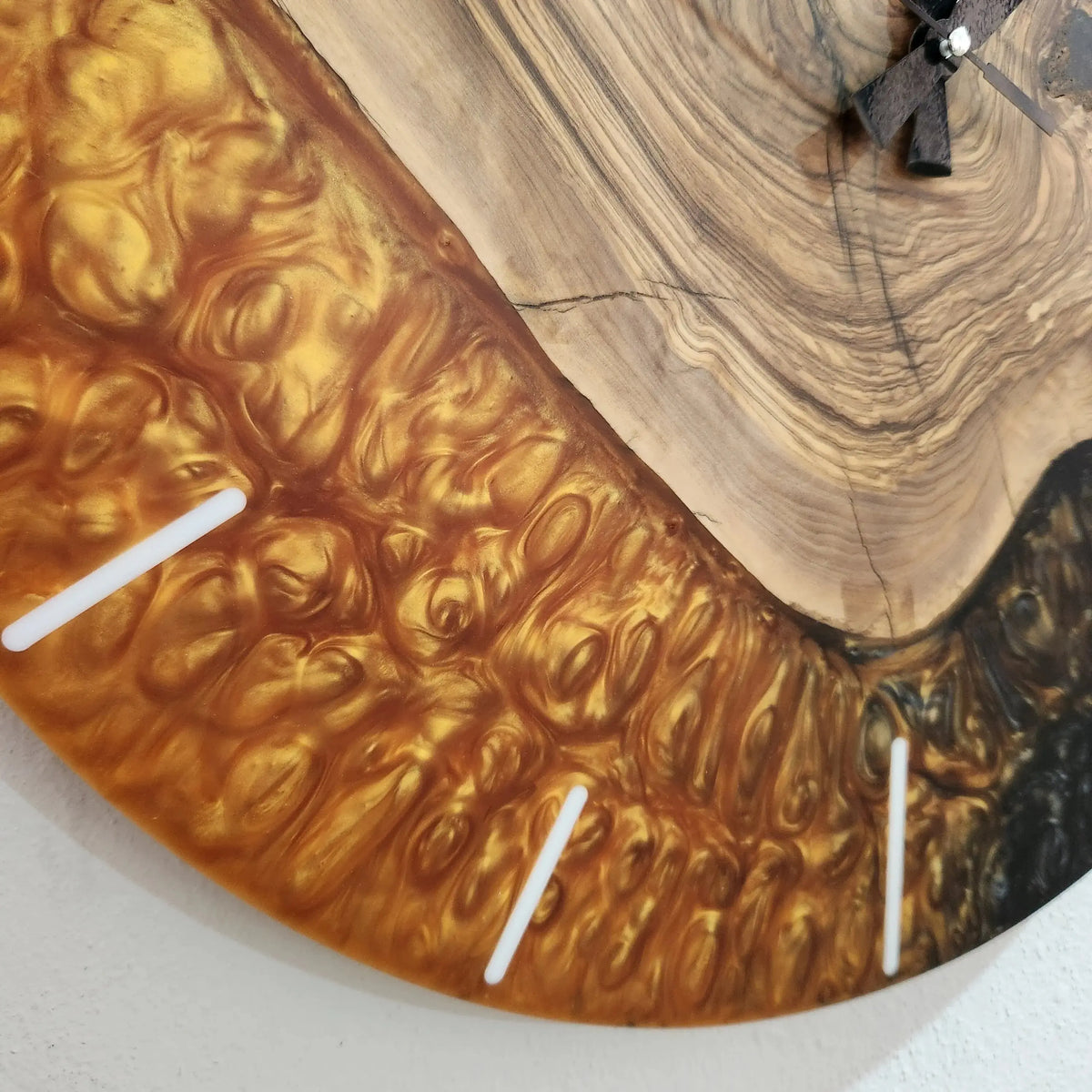 Large Wall Clock, Custom Made Resin &amp; Olive Wood Wall Clock