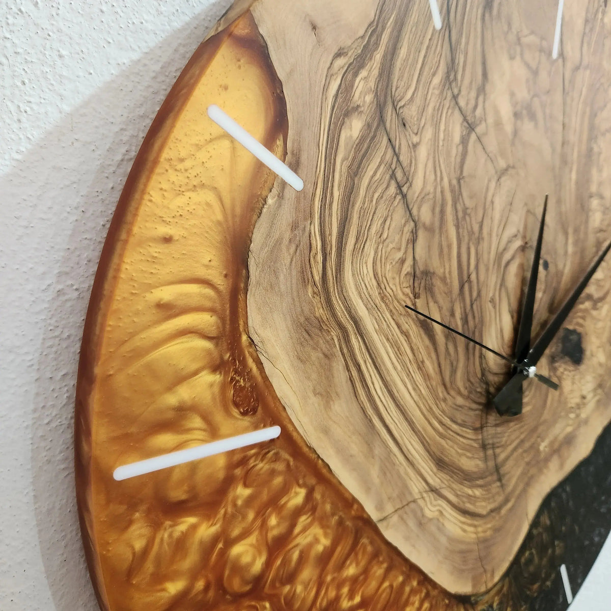 Large Wall Clock, Custom Made Resin &amp; Olive Wood Wall Clock