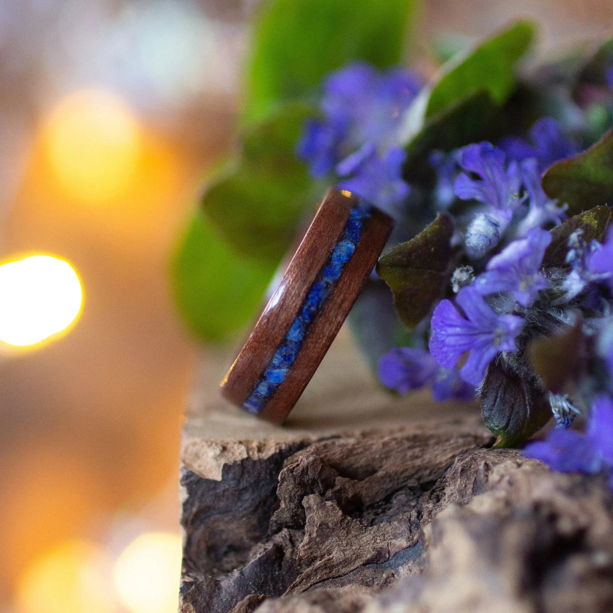 Makore Bentwood Ring With Crashed Lapis Lazuli