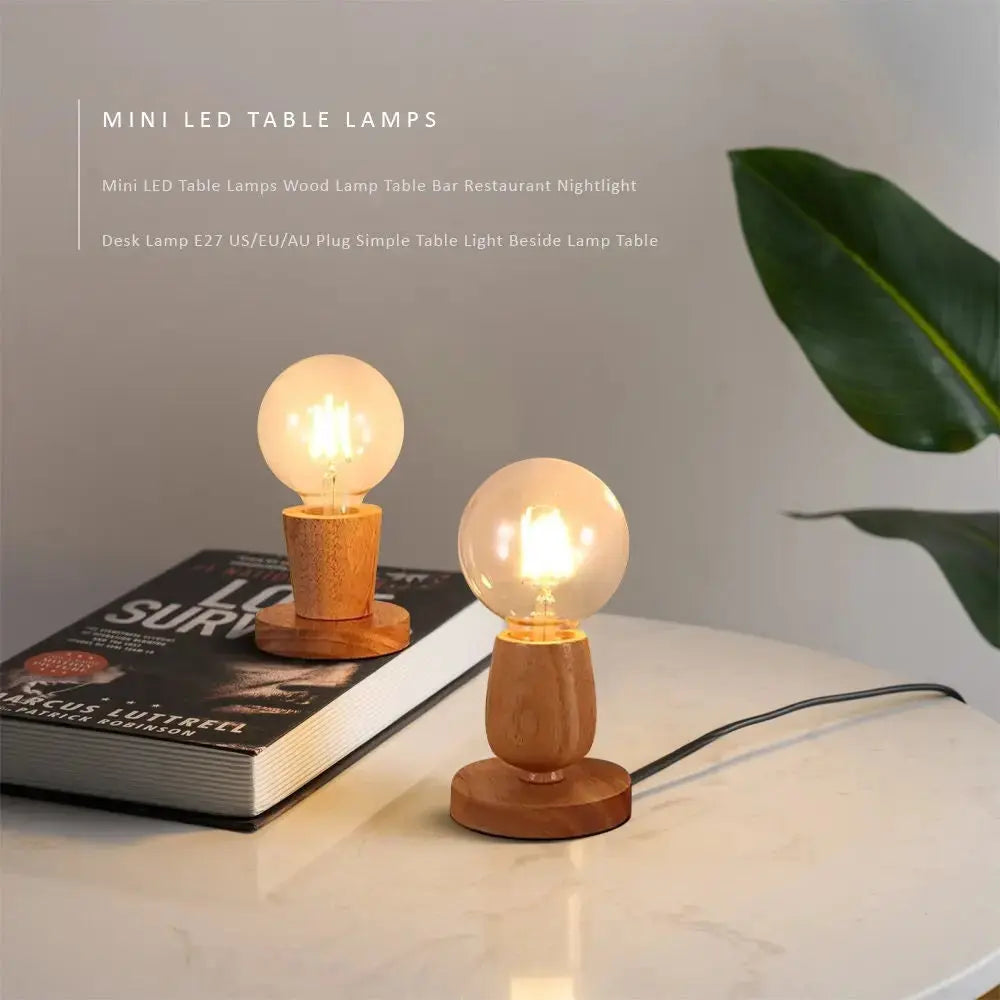 Mini LED Wooden Table Lamp with Plug