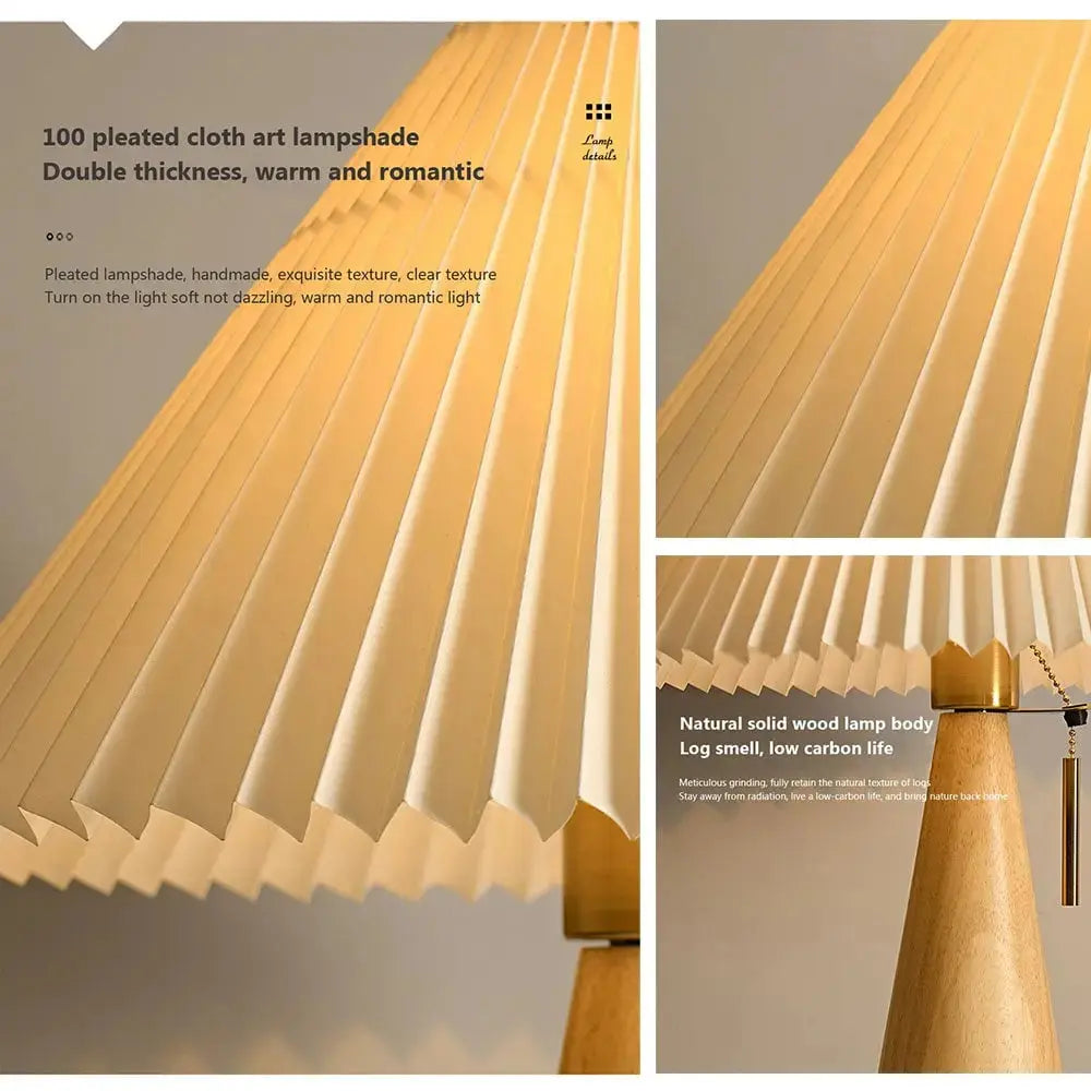 Nordic Pleated Wooden Table Lamp