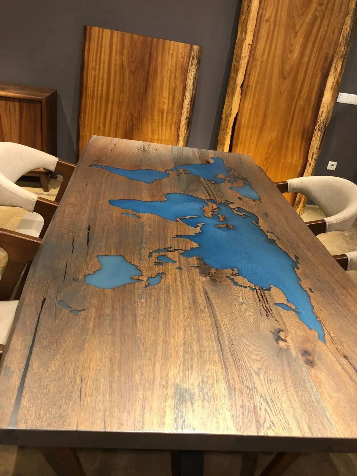 Oak Special Continent Epoxy Table