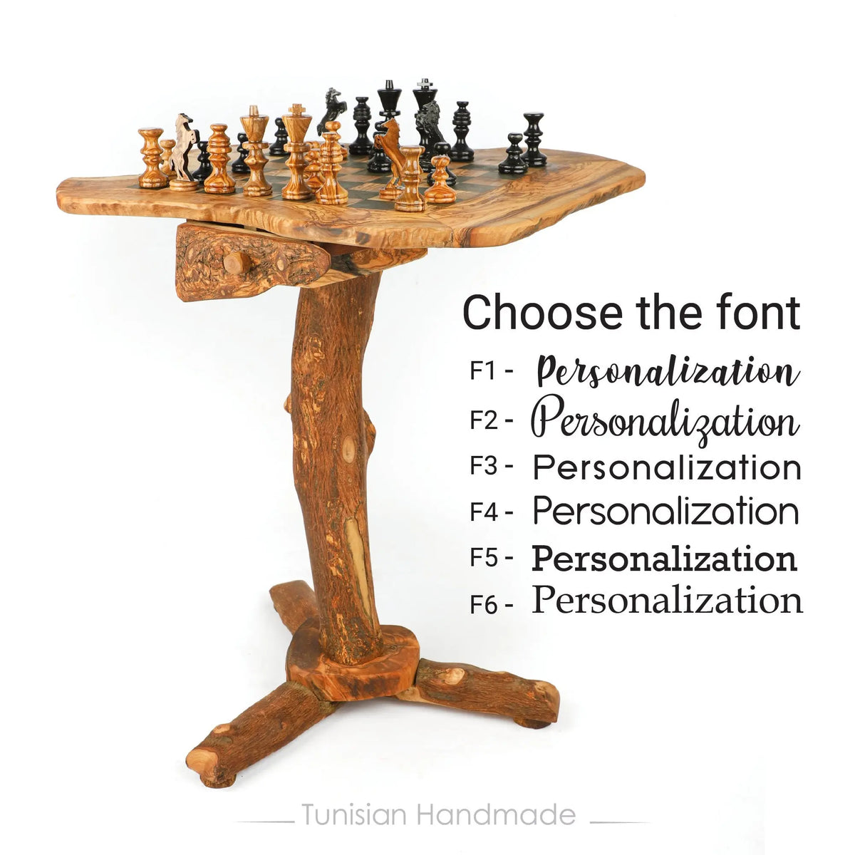 Olive Wood Chess Table with Drawers &amp; Natural Edges