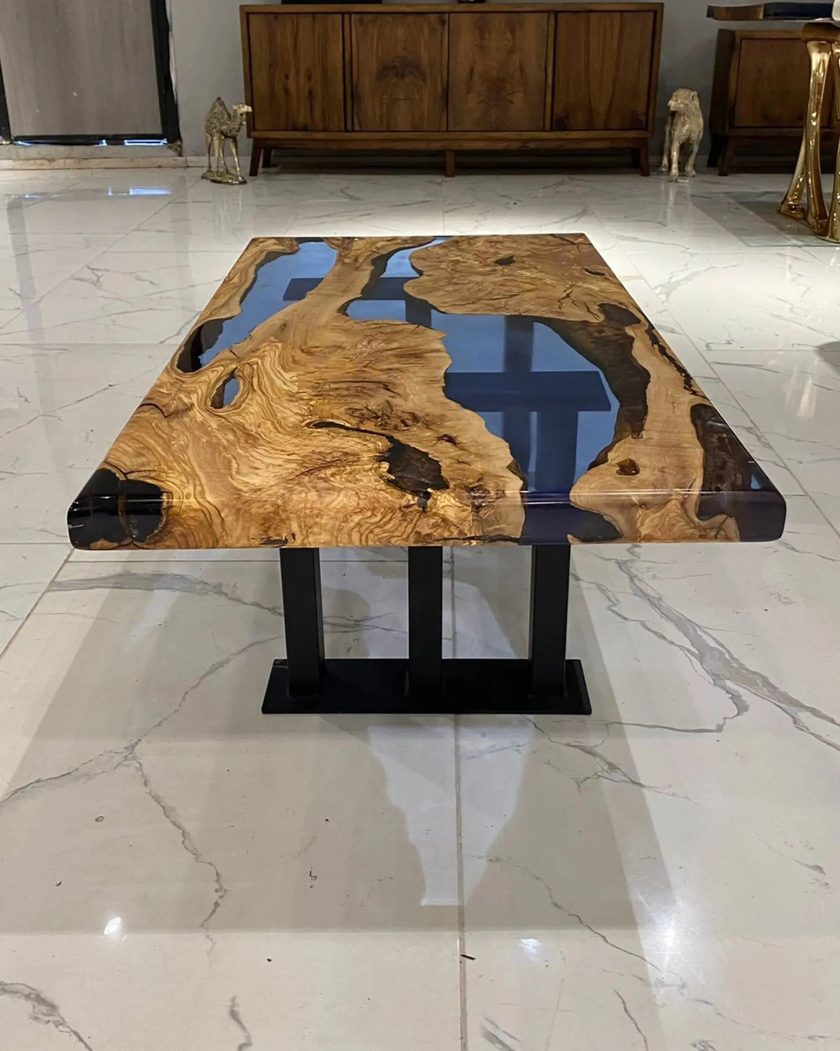 Olive Wood Clear Blue | Epoxy Coffee Table Top | Natural Olive Wood