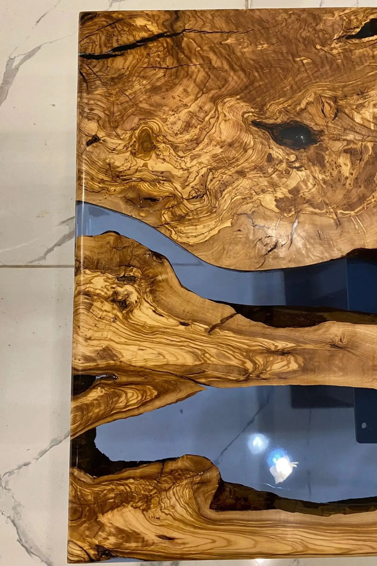 Olive Wood Clear Blue | Epoxy Coffee Table Top | Natural Olive Wood