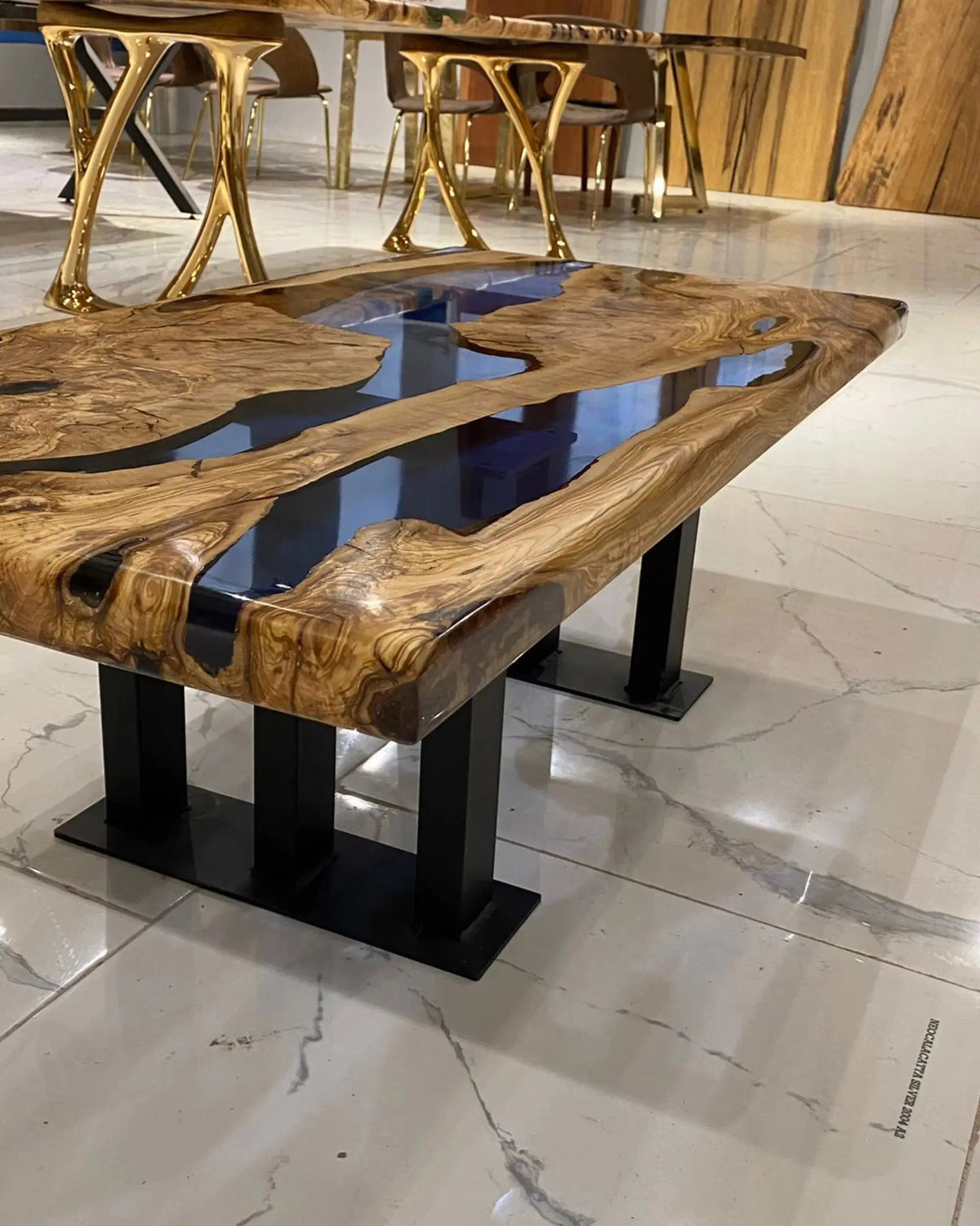 Olive Wood Clear Blue | Epoxy Coffee Table Top | Natural Olive Wood