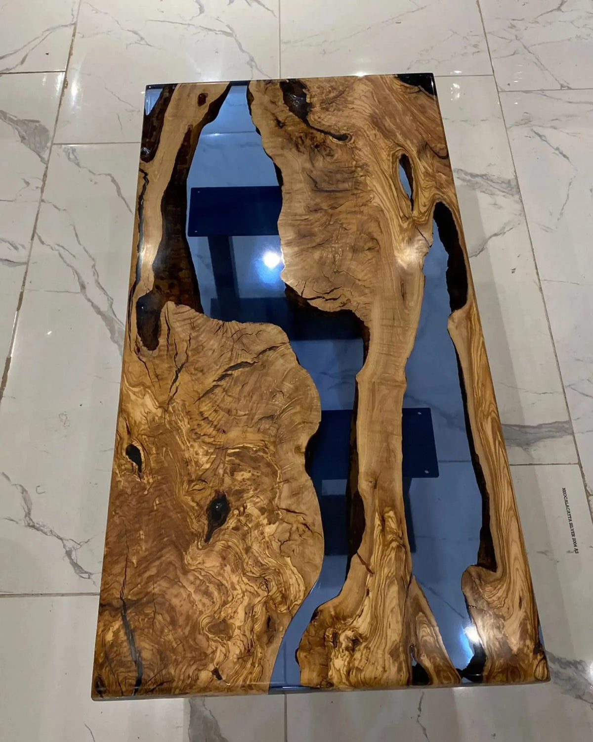 Olive Wood Clear Blue | Epoxy Coffee Table Top | Natural Olive Wood