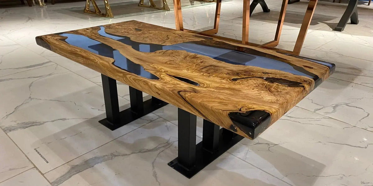 Olive Wood Clear Blue | Epoxy Coffee Table Top | Natural Olive Wood