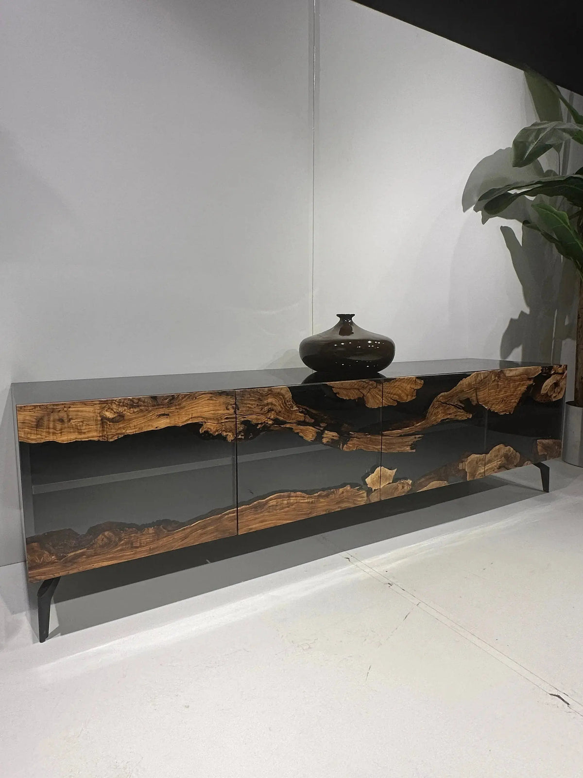 Olive Wood Resin Media Center | Wooden Media Console | Tv Stand