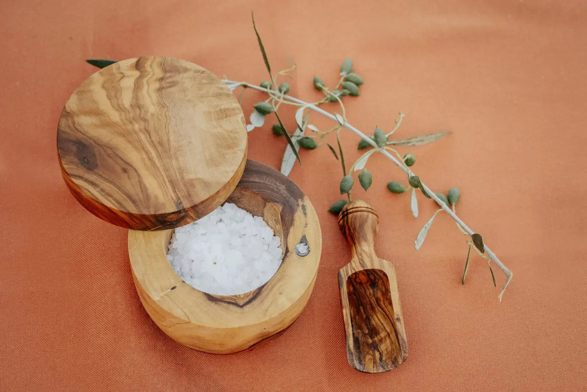 Olive Wood Salt Cellar with Magnetic Lid