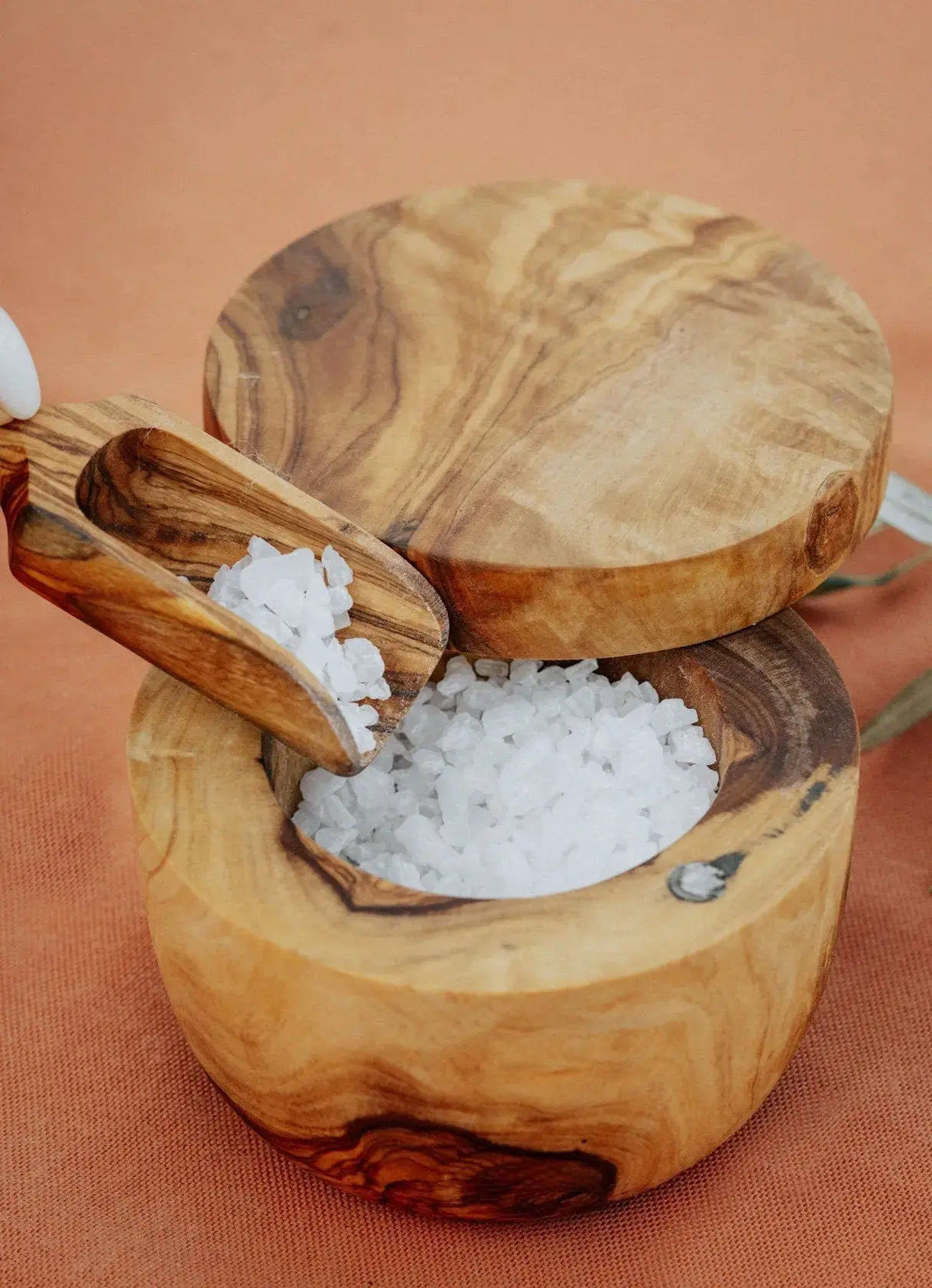 Olive Wood Salt Cellar with Magnetic Lid