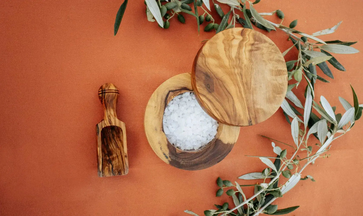 Olive Wood Salt Cellar with Magnetic Lid