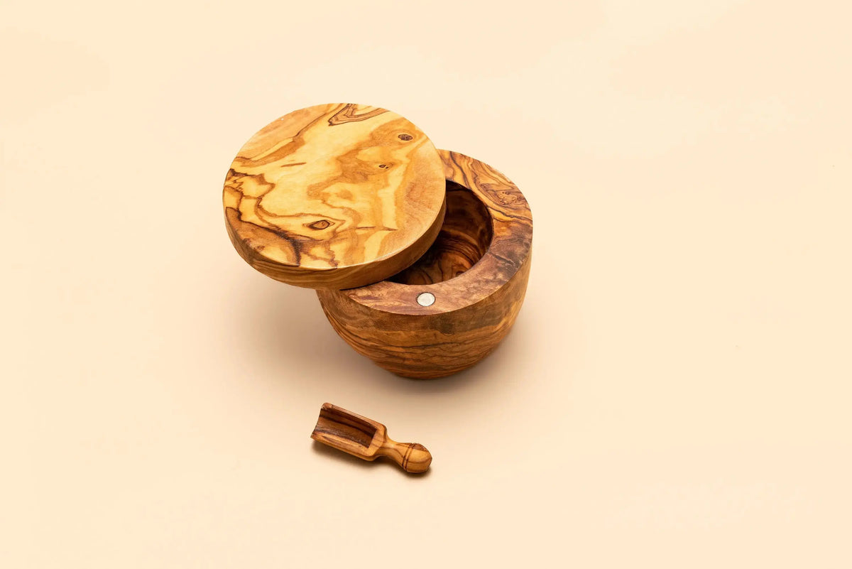 Olive  Wood Salt Container with Scoop