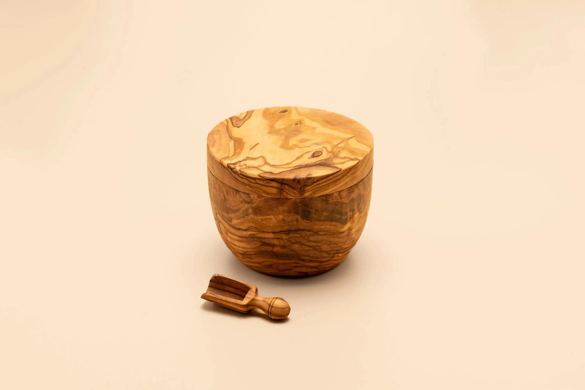 Olive  Wood Salt Container with Scoop