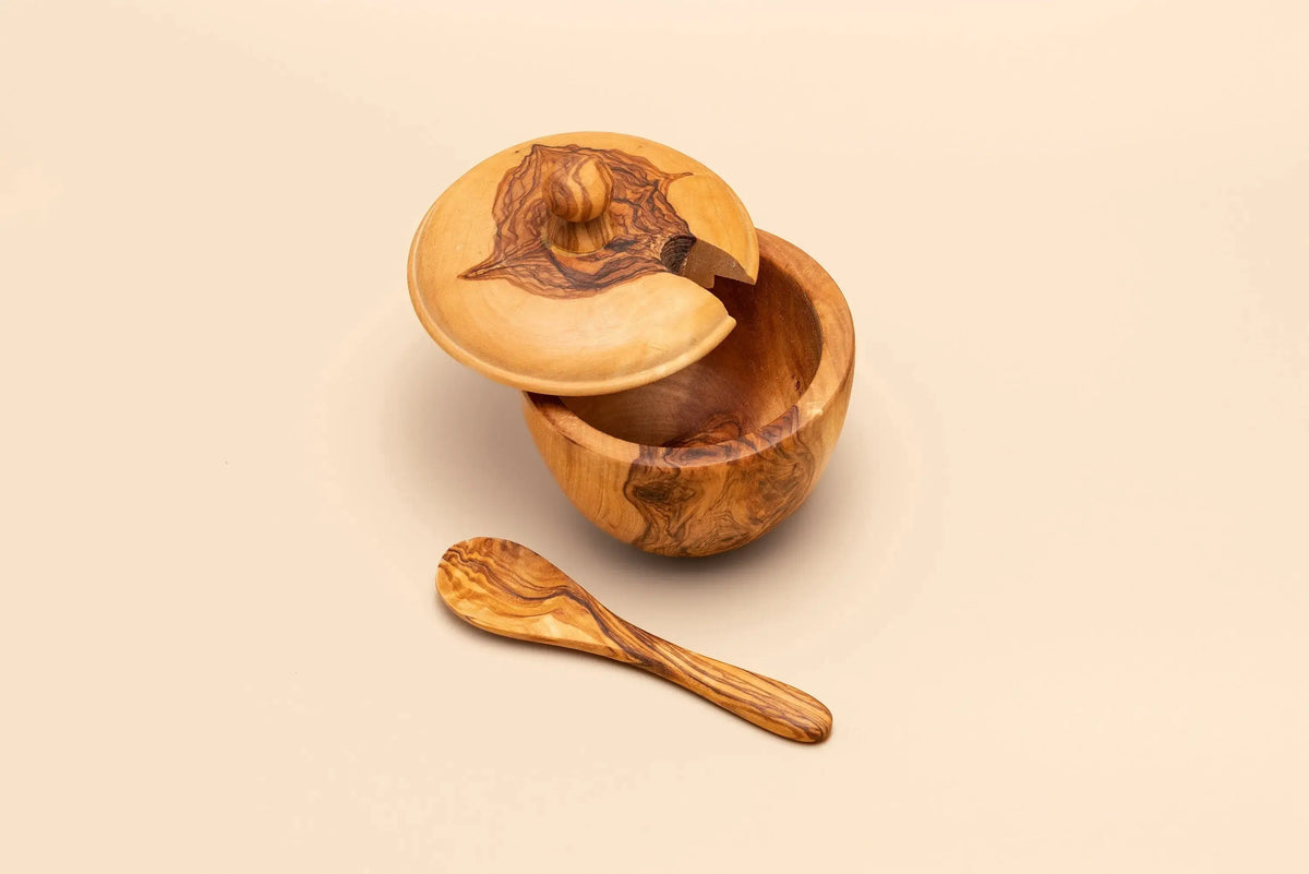 Olive Wood Sugar Bowl with Spoon