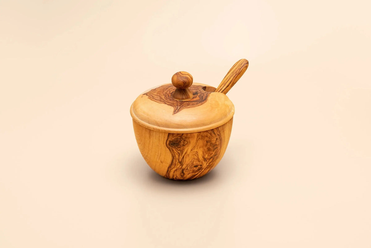 Olive Wood Sugar Bowl with Spoon