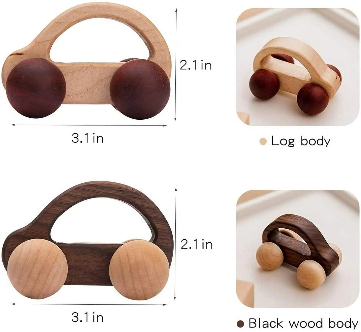Organic Baby Push Car Wooden Toys 2pc On Wooden