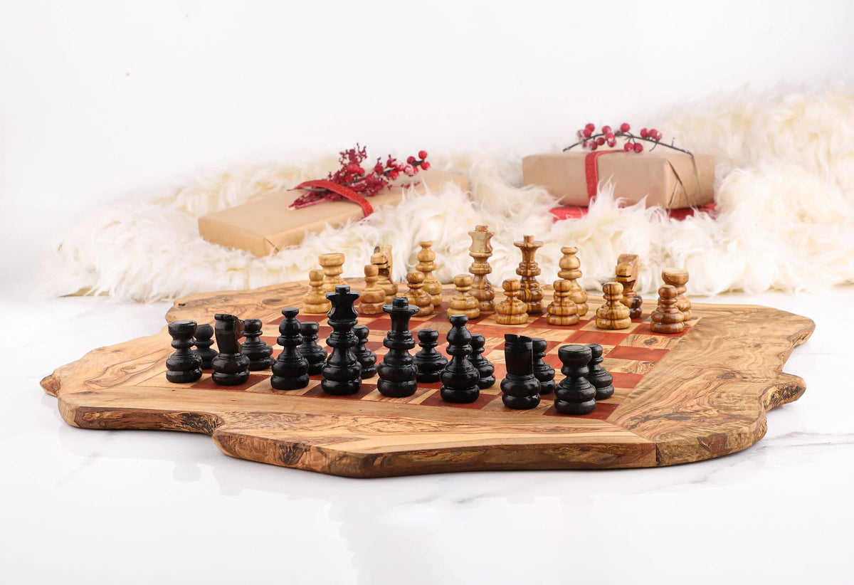 Personalized Chess Set handmade from Olive Wood On Wooden