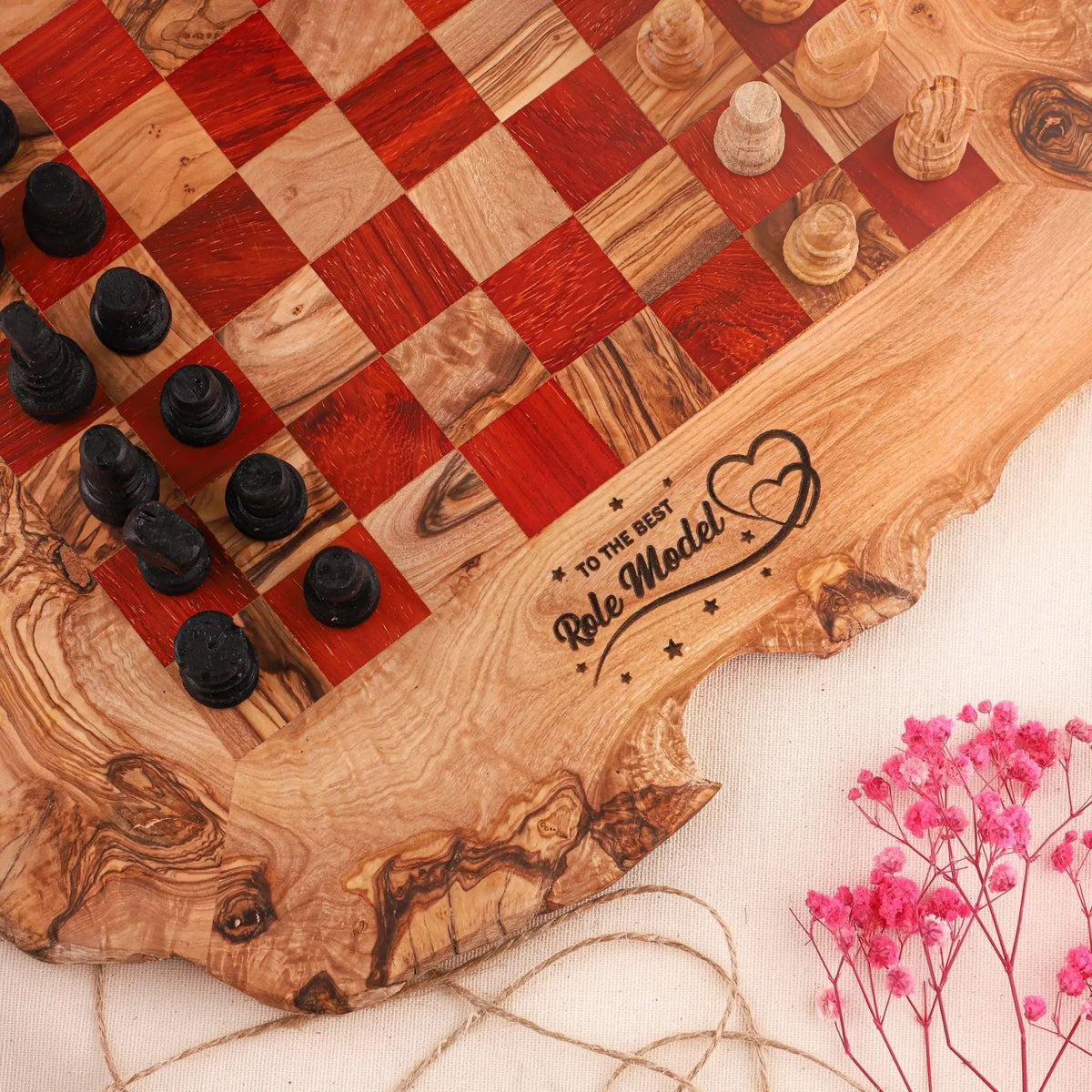 Personalized Chess Set handmade from Olive Wood On Wooden