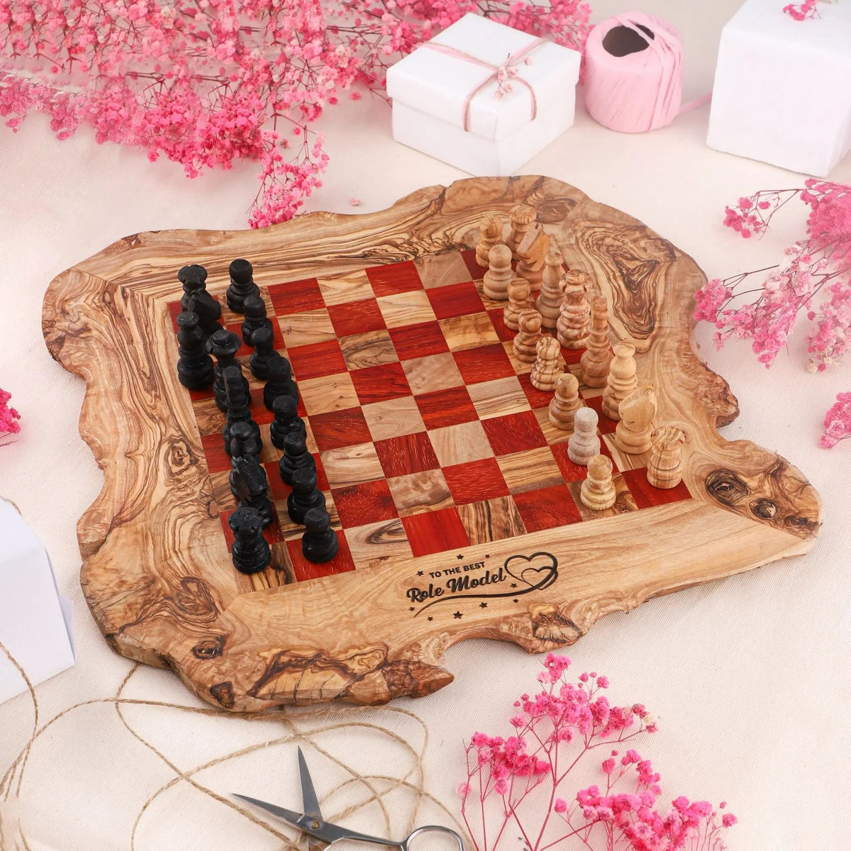 Personalized Chess Set handmade from Olive Wood On Wooden