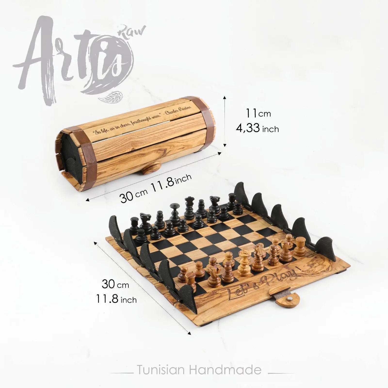 Portable Chess Set handmade from Olive Wood On Wooden