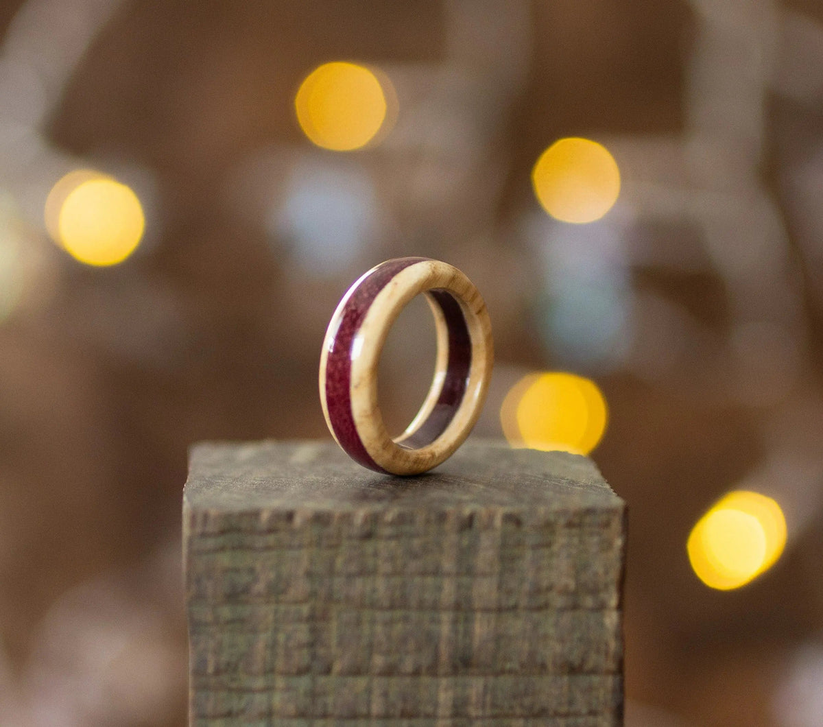 Purple Wood Ring On Wooden