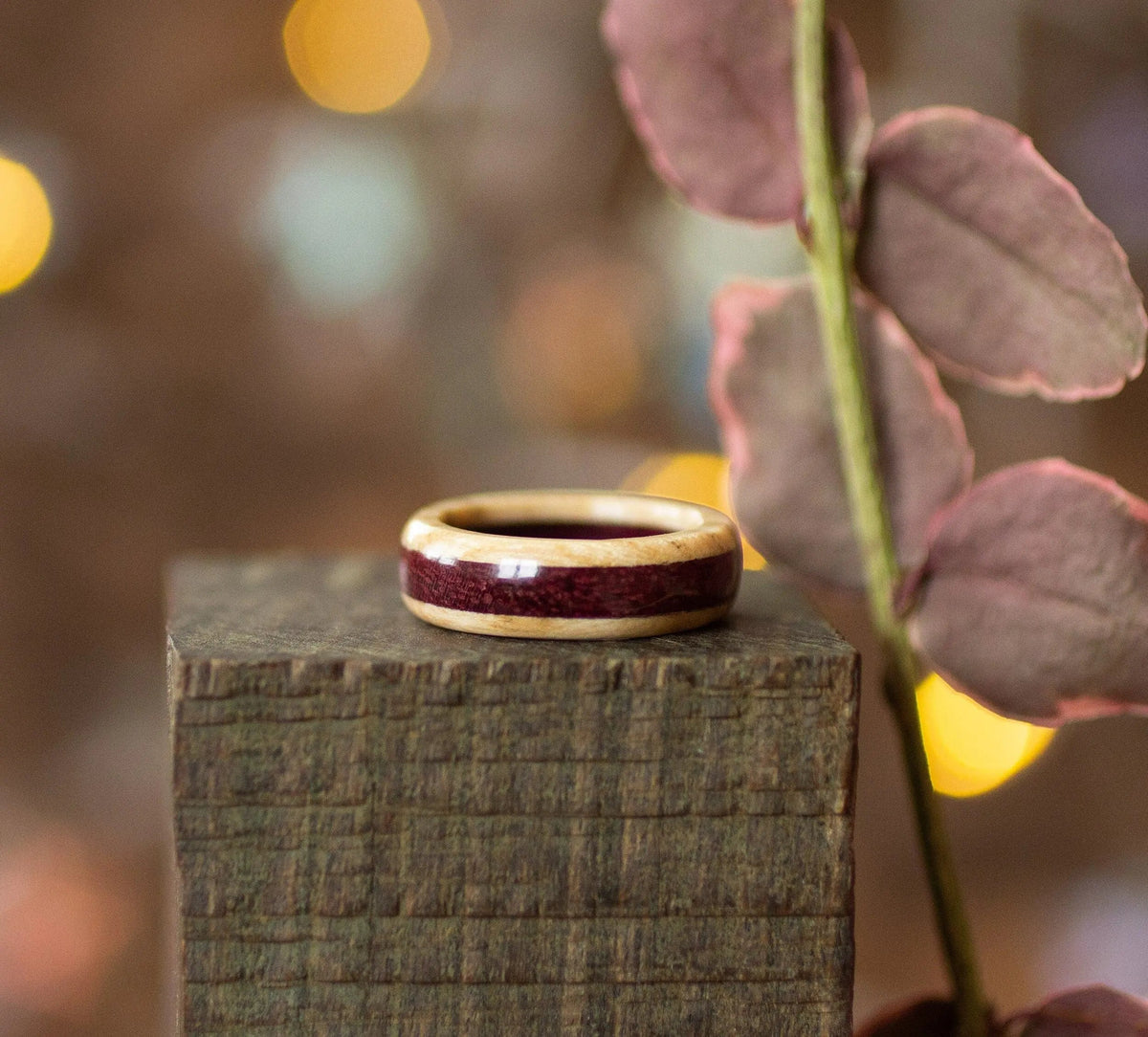 Purple Wood Ring On Wooden