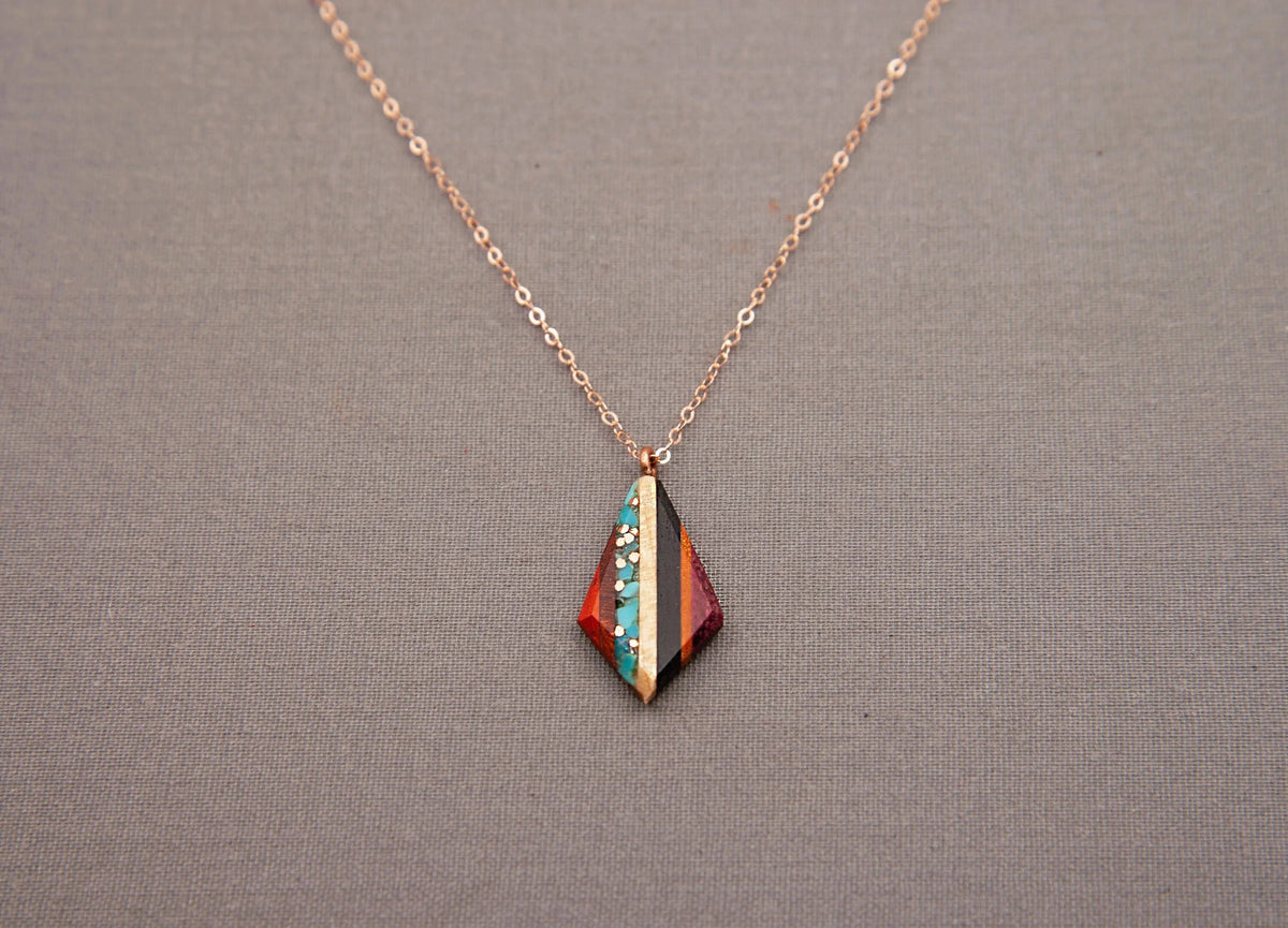 Recycled Copper and Turquoise Teardrop Pendant On Wooden