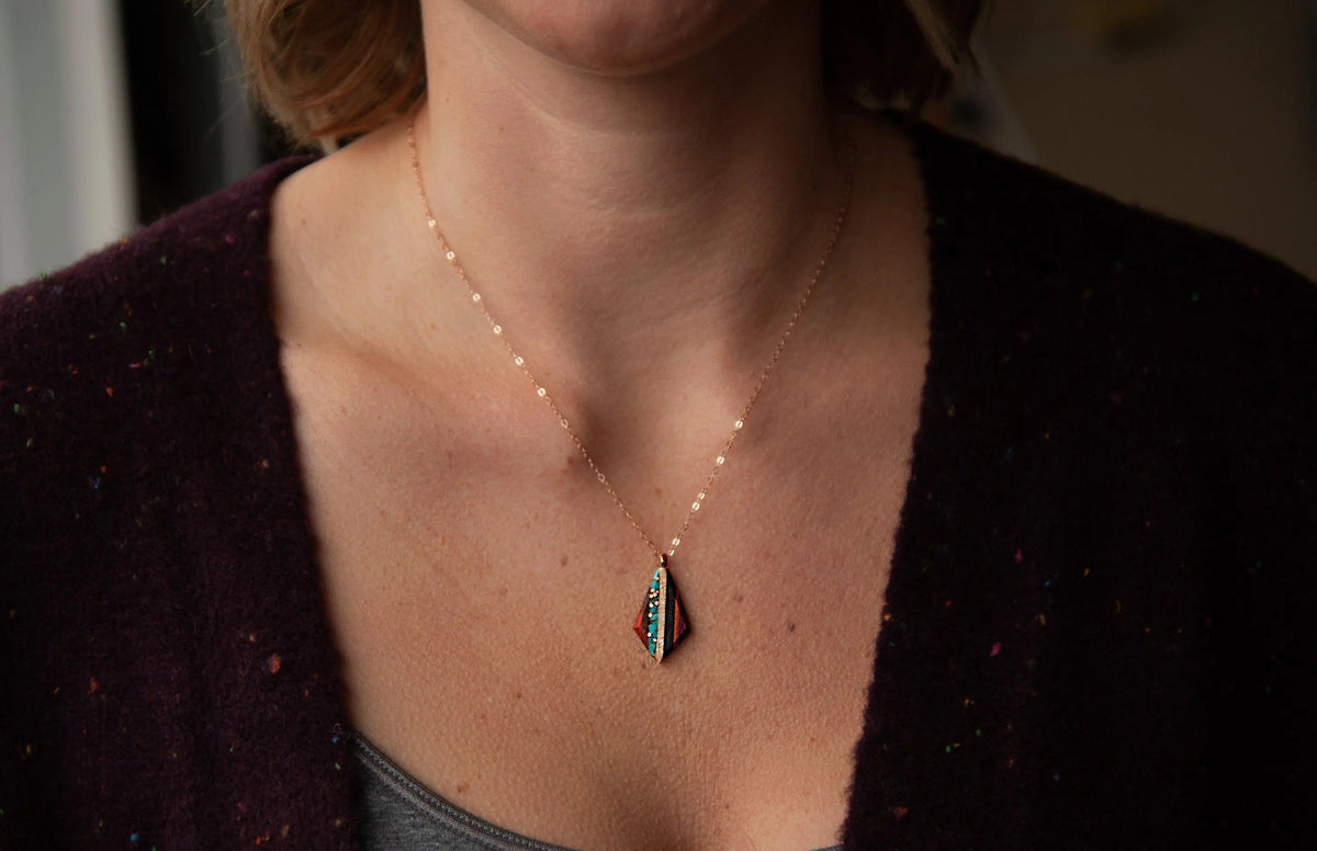 Recycled Copper and Turquoise Teardrop Pendant On Wooden