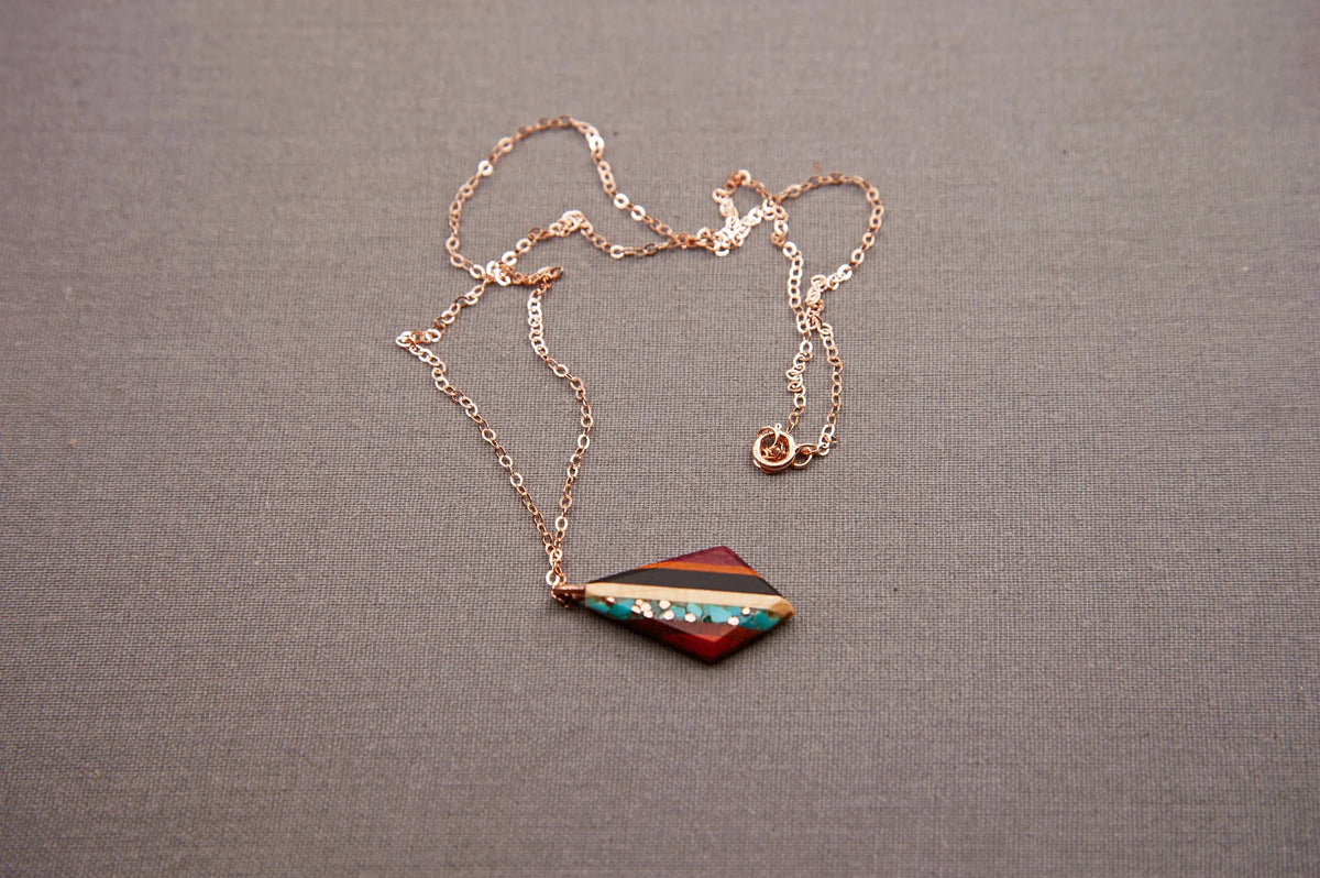 Recycled Copper and Turquoise Teardrop Pendant On Wooden