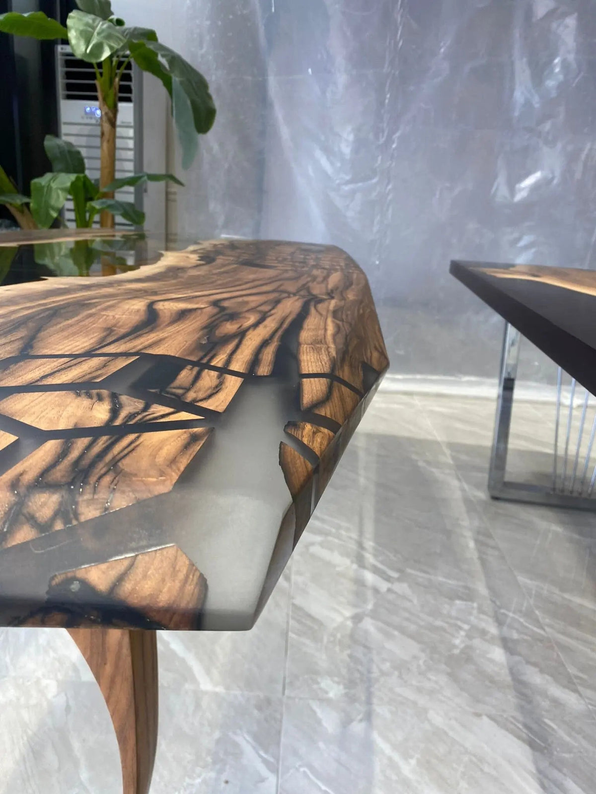 Ruby Walnut River Epoxy Table On Wooden