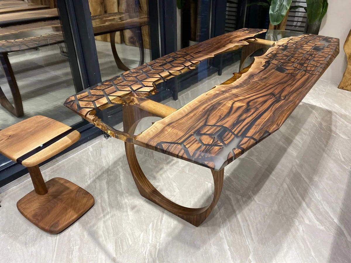 Ruby Walnut River Epoxy Table On Wooden