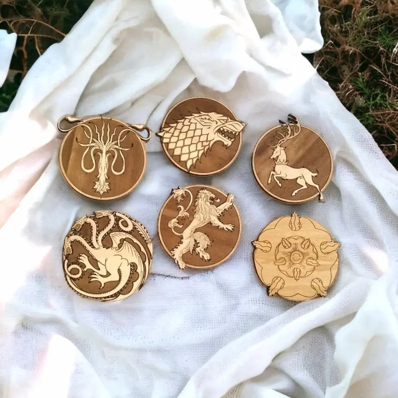 Set of 6 Game of Thrones Houses Wooden Coasters On Wooden